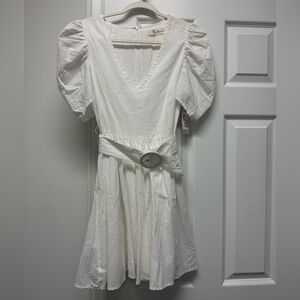 Lizard Thicket White Mini Dress with Puff Sleeves